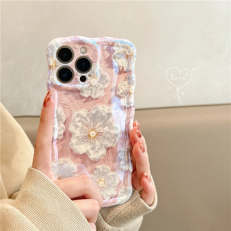 Luxury Laser Flowers Glitter iPhone Case For iPhone 16 Pro Max 15 14 13 12 11 Plus Fashion Soft Silicone Shockproof Bumper Cover
