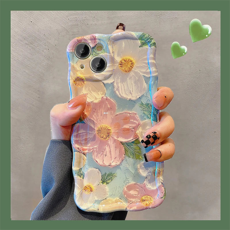 Luxury Laser Flowers Glitter iPhone Case For iPhone 16 Pro Max 15 14 13 12 11 Plus Fashion Soft Silicone Shockproof Bumper Cover