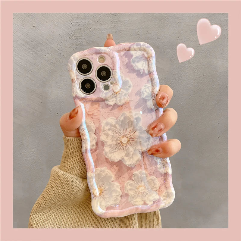 Luxury Laser Flowers Glitter iPhone Case For iPhone 16 Pro Max 15 14 13 12 11 Plus Fashion Soft Silicone Shockproof Bumper Cover