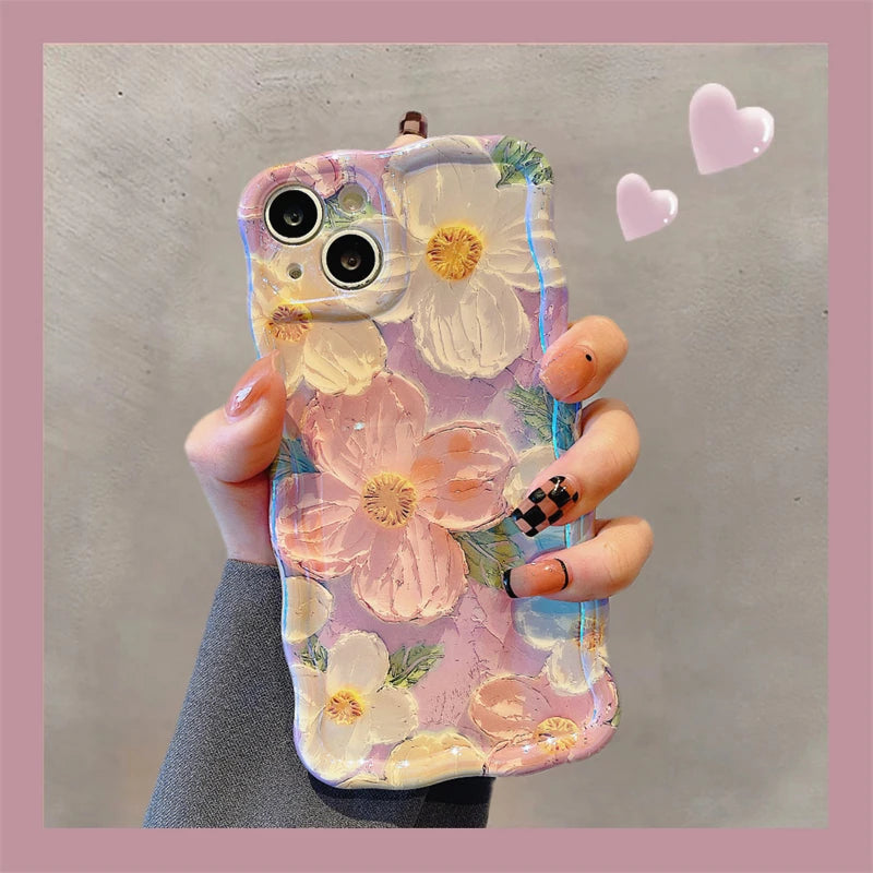 Luxury Laser Flowers Glitter iPhone Case For iPhone 16 Pro Max 15 14 13 12 11 Plus Fashion Soft Silicone Shockproof Bumper Cover