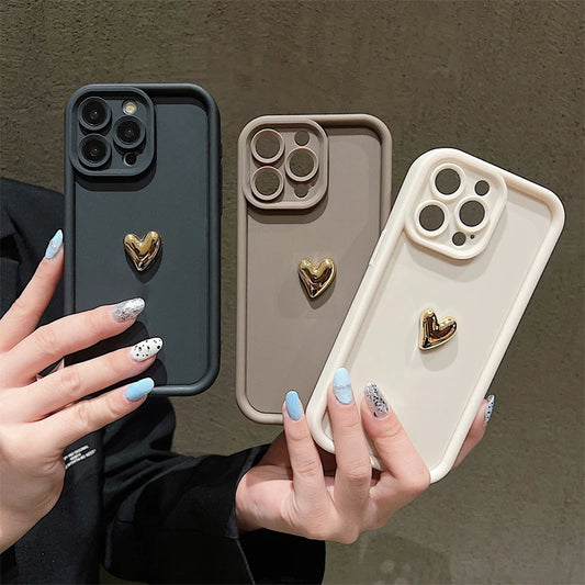 Buy 3D Gold Heart Silicone Soft Phone Case Online – CASIFY