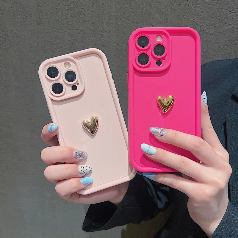 Buy 3D Gold Heart Silicone Soft Phone Case Online – CASIFY