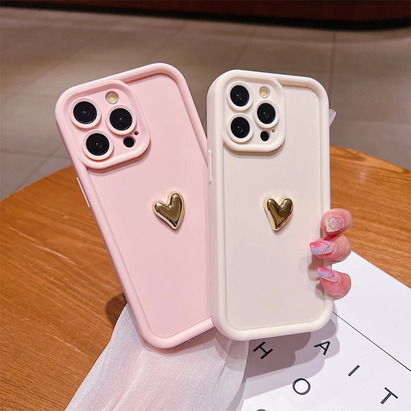 Buy 3D Gold Heart Silicone Soft Phone Case Online – CASIFY