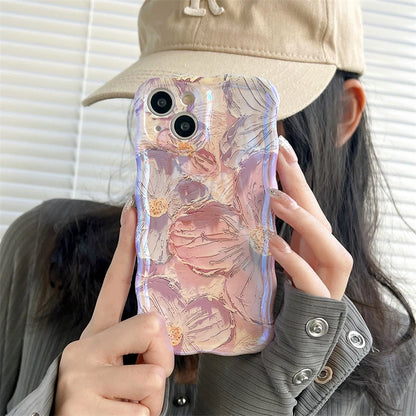 Luxury Laser Flowers Glitter iPhone Case For iPhone 16 Pro Max 15 14 13 12 11 Plus Fashion Soft Silicone Shockproof Bumper Cover