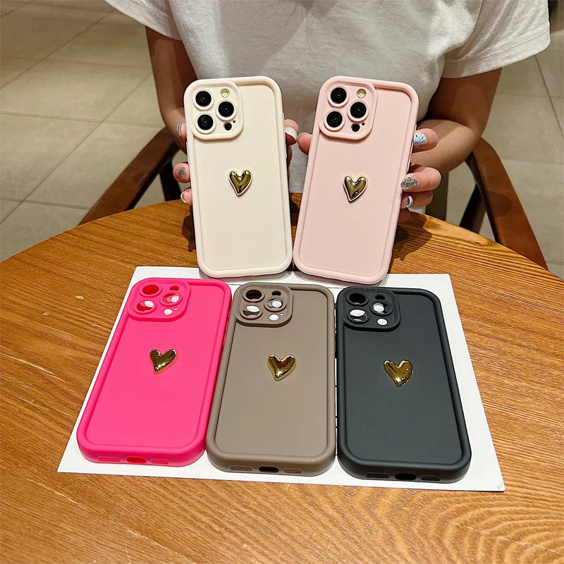 Buy 3D Gold Heart Silicone Soft Phone Case Online – CASIFY
